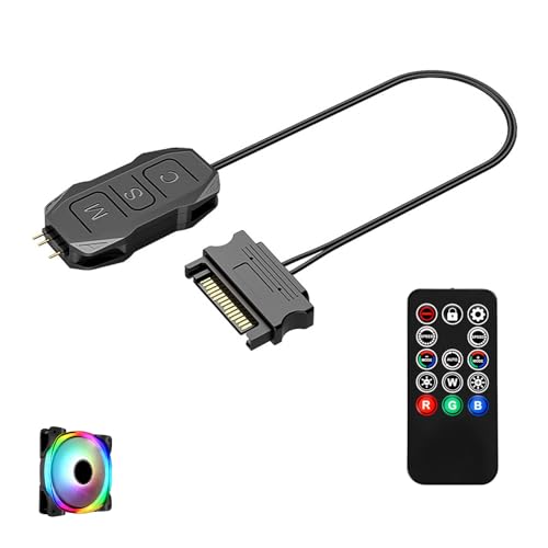 ARGB Controller con Remote, Control RGB 14 Teclas, Controlador ARGB 5V 3 Pin Ventiladores PC, RGB LED Controller con Alimentación SATA, Cambia Modos Colores Brillo para PC Escritorio Caja Gaming