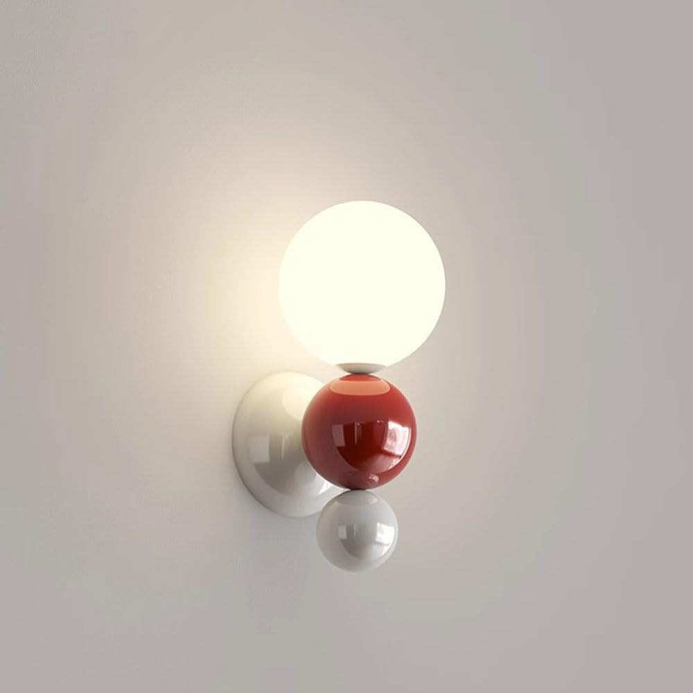 Aplique de Pared con Bola de Cristal Blanco lechoso: luz Decorativa de Estilo francés para Dormitorio, Sala de Estar y pasillos (Blanco y Rojo)