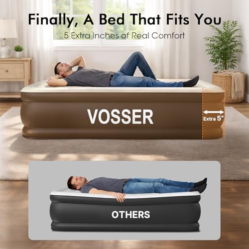 Image of VOSSER Twin XL Air Mattress with Built-in Pump, 18 inch Raised 80 inch Extra Long Inflatable Blow Up Mattress, Flocked Top Single Air Bed for Home, Guests & Camping, Thick Twin Size Air Mattress