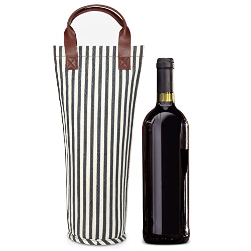 Kato Tirrinia Sacoche pour 1 bouteille Sac isotherme Sac à vin isolé et portable Transport pour pique-nique, restaurant BYOB, dégustation de vin, fête, super cadeau pour les amateurs de vin, Bleu rayé