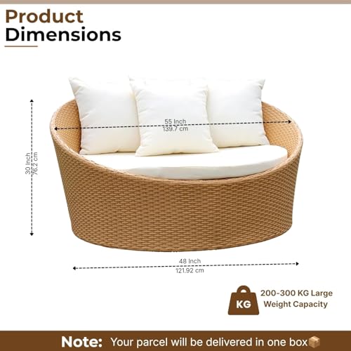 Image of DEVOKO Outdoor Wicker and Rattan Daybed Furniture Set in Beige & White, Perfect for Outdoor, Poolside, Garden, Balcony, Porch, Backyard, Terrace, Patio, Beach Round Sofa, 1 Seater