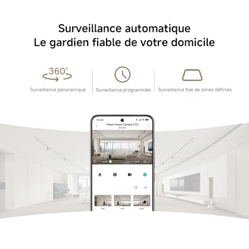 XIAOMI Smart Camera C701 4K Ultra HD, Vision à 360°, Audio bidirectionnel, Vision Nocturne Infrarouge, Wi-FI 6 Double Bande