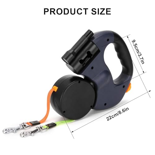 Doppelte Einziehbare Hundeleine 3m Flexible Rollleine mit LED Licht, Automatische Lange Hundeleine für 2 Hunde bis 15 kg, Rutschfester Griff, Robuste Ausziehleine Doppel Hundeleine für Kleine & Große