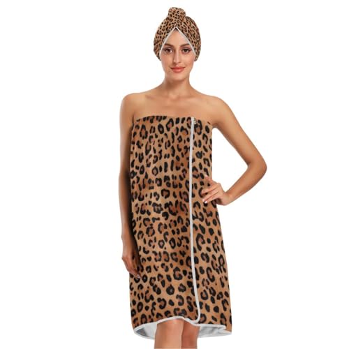 STAYTOP 3PCS Wrap Bath Towels Set for Women,Fashionable Leopard Print Double Adjustable Closing Quick Dry Hair Cap Bath Towel for Spa, Shower, Bathtub, Gym