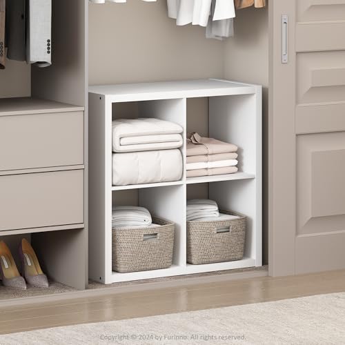 Furinno Cubic Closet Organizers and Storage, 4-Cube Closet Organizer, Open Shelf Closet Storage, Extra Thick Frame for Wardrobe, Bedroom, Living Room, White