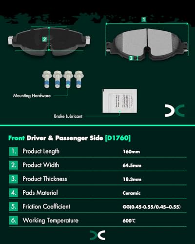 Image of SCITOO D1760 Ceramic Brake Pads Sets Front w /Hardware Replacement For Audi For A3 /For A3 Quattro /For TT Quattro, For Volkswagen For Golf /For Golf Alltrack /For Golf SportWagen /For GTI /For Jetta