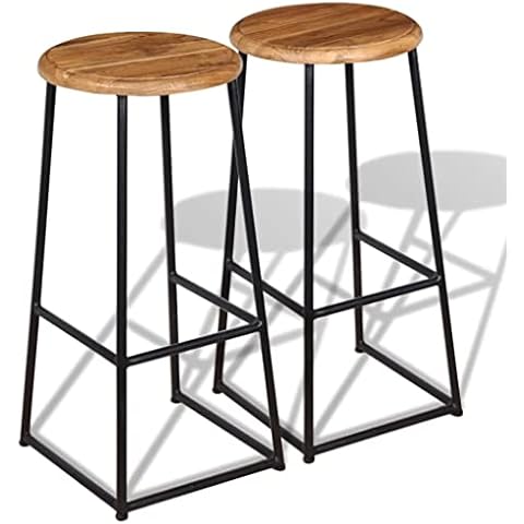 vidaXL 2X Taburetes de Bar Sillas Altas de Barra Cocina Madera de Teca Maciza Cover