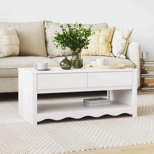 Best Wood for a Coffee Table: Durable, Stylish, and Functional Choices 4 Hoopleep Drammen White Solid Pine Wood Coffee Table, 99 x 55 x 45 cm Living Room Center Table with Storage Shelf & Drawer, Modern Rectangular Accent Furniture for Home