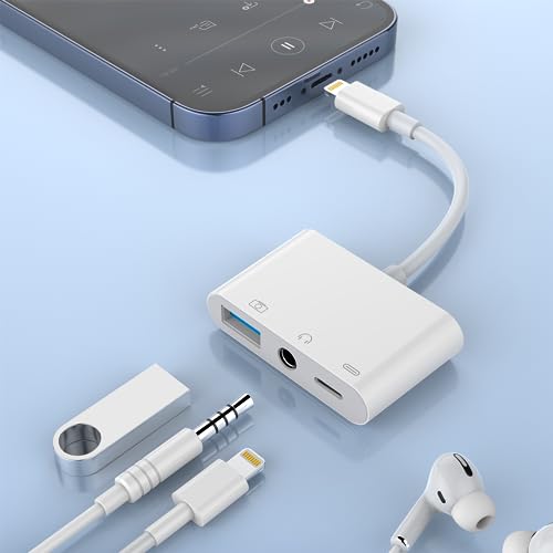 USB + 3.5mm AUX Adapter for iPhone/iPad, USB Camera Adapter