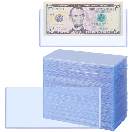 Uncle Paul 100PCS Banknotes Top-Insert Holders - Currency PVC Transparent Bill Money Top-Load Sleeves Display Holder for Regular Bills Protector Storage Cases Collectors PN03L100