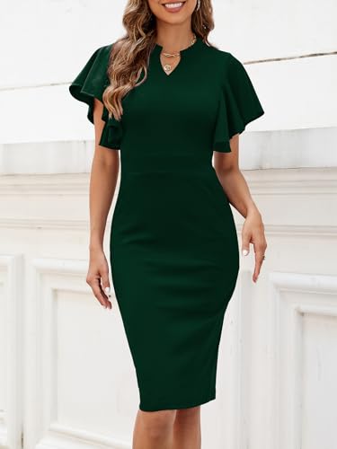 Mokayee Womens Summer Short Sleeve V Neck Semi Formal Business Casual Wedding Guest Professional Work Dresses with Pockets2