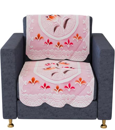 Image of Premium 3-Seater + 2 Single Seater Sofa Cover Set | Anti-Slip Cotton Blend Sofa Protector | Washable & Durability-Enhanced Fabric | Floral Design for Living Room Decor (Pink)
