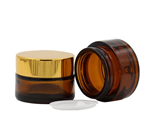 TOPWEL 30ML(1 OZ) Amber Glass with Glod Cap Empty Refillable Cosmetic Cream Jar Pot Bottle Container (5PCS)