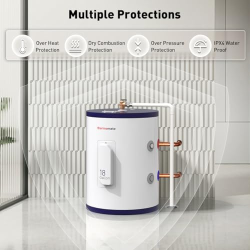 thermomate Tank Water Heater Electric, 18 Gallon Small Point of Use Hot Water Heater for Washing & Shower, 120Volt 1500W Compact Residential Water Heater, Adjustable Thermostat, UL Listed