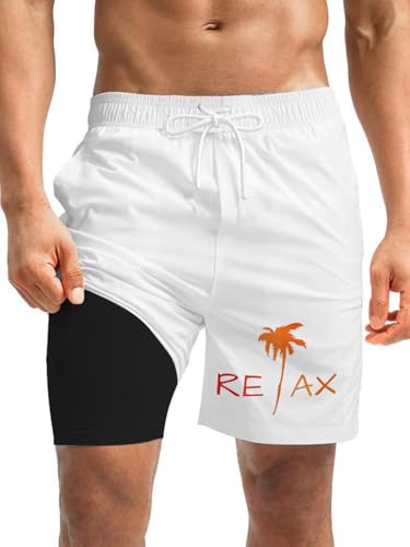 Generic Mens Swim Trunks 7 Inch Swimsuits with Compression Mesh Liner Beach Bathing Suits Swimming Board Shorts