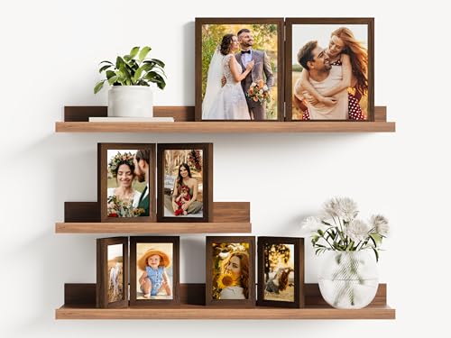 decorUhome Double 5x7 Picture Frame Vertical, Engineered Wood Bifold Photo Frame with Plexiglass for Tabletop Display, 5x7, Brown