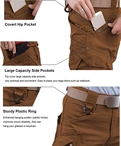 Susclude Mens Stretch Military Pants Ripstop Cargo Pants Lightweight Outdoor Work Trousers With Zipper Pockets Brown 34Wx32L #TOP3