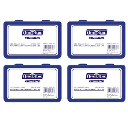 Image of Soni Officemate Blue Stamp Pad (Pack of 4) - High Quality Ink Pad for Stamp Maker & Rubber Stamp | Microcellular Foam for Long Life, Clear Marking for Office, Calendar etc