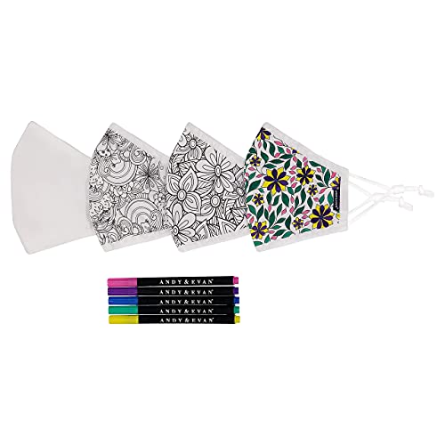 Andy & Evan Men's & Women's 100% Cotton Adjustable, Reusable Coloring Face Mask, 4 Pack, Floral Print
