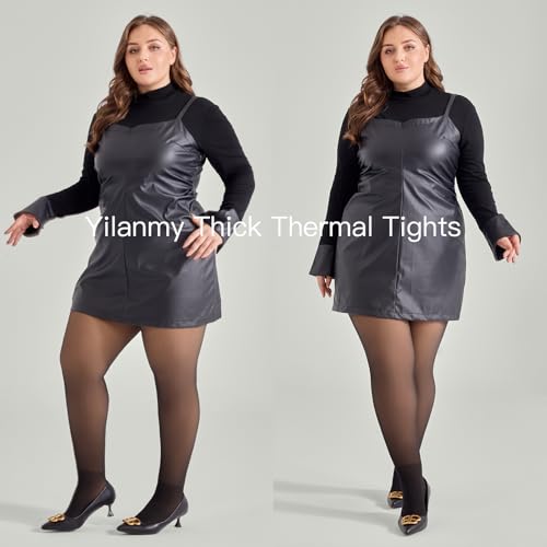 Image of Yilanmy Fleece Lined Tights Plus Size Fake Translucent Winter Warm Leggings for Women Control Top Thick Thermal Pantyhose