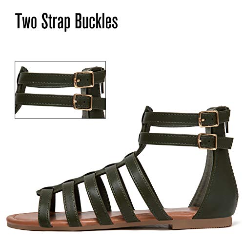 Katliu Gladiator Sandal For Women Ankle Strap Flat Sandals Zipper Summer Non Slip Women Gladiator Shoes Green 11 #TOP1