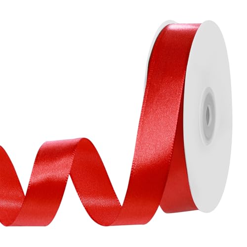woric 50m Satinband Rot, 20mm Geschenkband Rot Schleifenband Rotes Band Dekoband Stoffband für Weihnachten Hochzeit Deko Geburtstag Taufe...