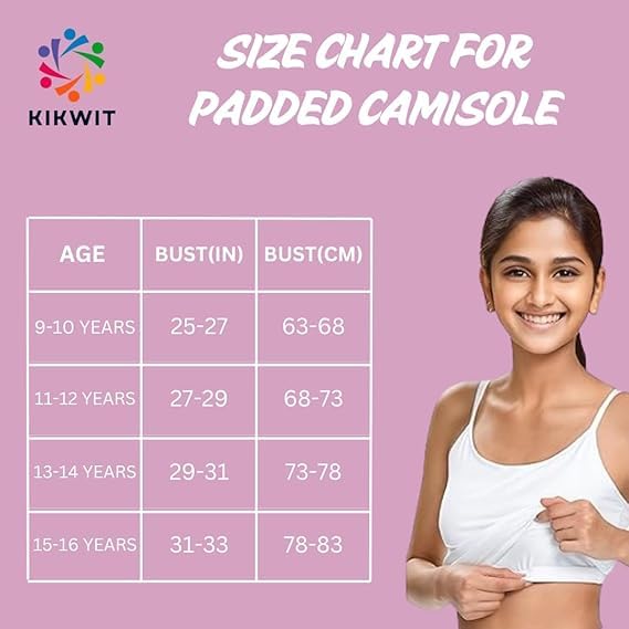 KIKWIT Padded Slip for Girls, Teenage Camisole, Spaghetti Top, Tank Tops for Girl, Adjustuble & Stretchable, White (11-12 Years, Off-White) 3