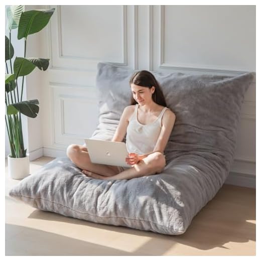 MAXYOYO Giant Bean Bag Bed - Square Bean Bag Chair - Large Sofa with Plush Cover and Fluffy Filling Included for Adult, Couples, Guest (Gray, Queen)