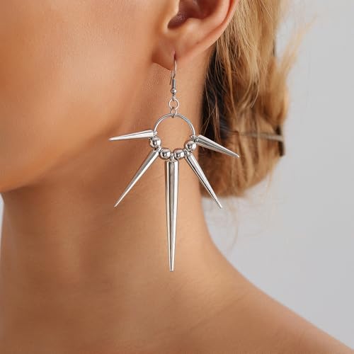 925 Silver Gothic Spike Dangle Drop Earrings, Punk Rock Flame Party Costume Accessories, Barbed Thorn Outfits Dangling Jewelry Gifts for Women4
