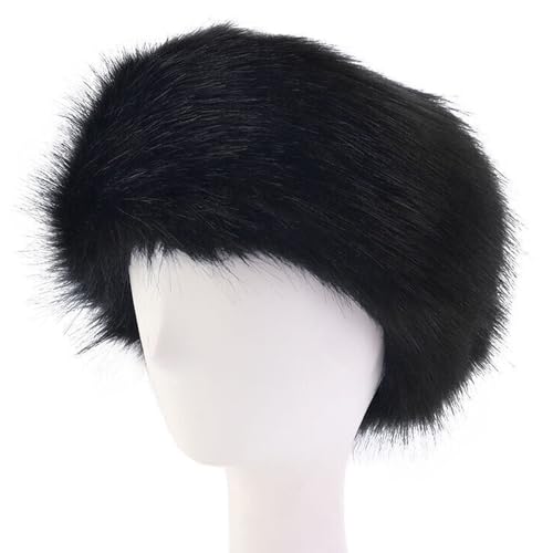 Women Faux Fur Headband Ear Muffs Winter Ear Warmer Hairband Fluffy Head Wrap for Women Winter Ski - One Size, Black