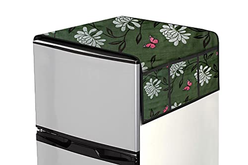 Image of Stylista Refridgerator top Cover Suitable for Samsung RR21C2F25HT /HL, 189 Liter Fridge, Dimension (WXD) 71x109 CM, Petals Pattern Green