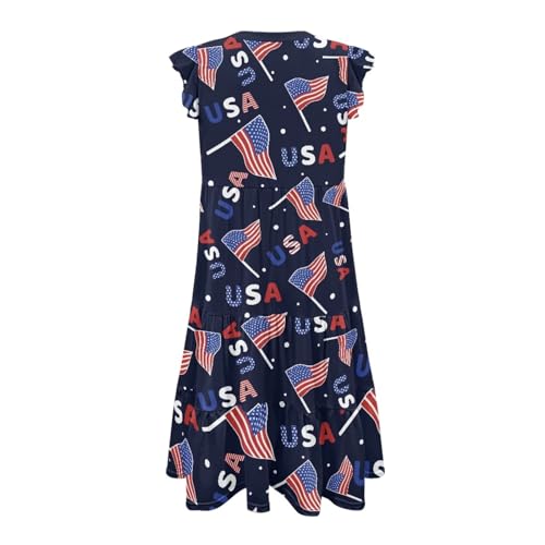 Image of Women's Casual Ruffle Sleeve Dress V Neck Pullover Dress Flowy A-Line Pleated Lightweight Dress with Pockets