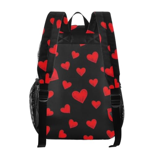 Red Hearts Doodles Black Clear Backpack Women Cute Girls Backpack for Kids Approved See through Bag3