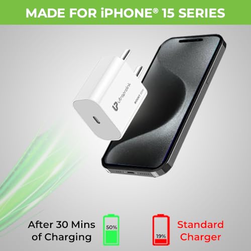 Image of UltraProlink 30W PD Type C Fast Charger Adapter with Cable | Fast PD-PPS Charger for iPhone 15 Series, Galaxy & Pixel Phones | with USB C-C Cable |Made in India|Boost PD30 | White