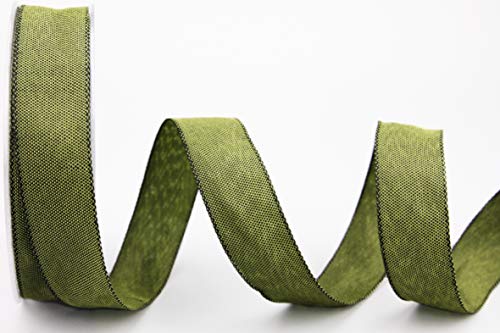 Decorative Ribbon Oliver Olive (Dark) (212) 20 m x 25 mm (Roll) Fabric Ribbon with Wire Edges Slightly Shiny Linen Look Taffeta Ribbon Coarse Woven Christmas Advent