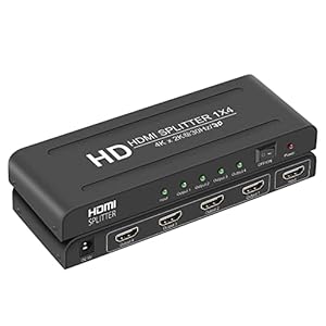 Linseek HDMI Splitter 1 in 4 Out, 1X4 HDMI Splitter Audio Video Support 4K@30Hz Full HD 1080P & 3D, Compatible with Xbox…