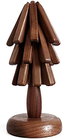 Ztonzie Wooden Trivets for Hot Dishes Tree Shape Trivet Set Coaster for Teapot Hot Pots and Pans 3 Pcs Foldable Tree Shape Heat Resistant Hot Pads for Kitchen Counter Dad