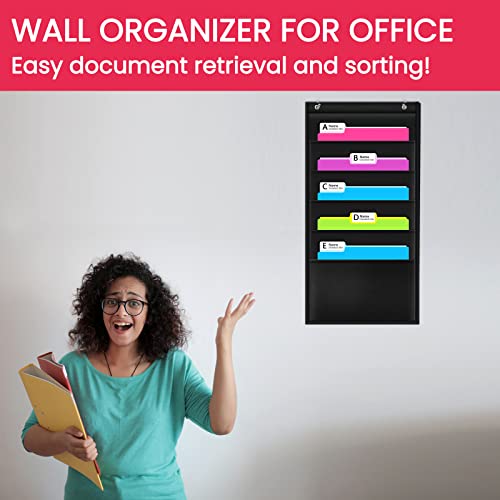 Image of Heavy Duty Storage Pocket Chart for Classroom and Office,Clear Storage Pocket Chart for Files Folder (5 POCKETS)