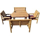 4ft6 Wooden Outdoor Furniture Set – Patio Dining Table with 2 Benches & 2 Chairs | Handmade in the UK from Scandinavian Redwood | Fully Assembled & Weatherproof
