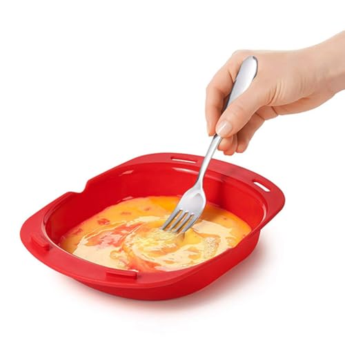 Omelette Maker – Microondas soporte para tortilla | Sartén de silicona antiadherente | Pinza para huevos de microondas, sartén resistente al polvo, diseño integrado para hornear con rodillo de huevos