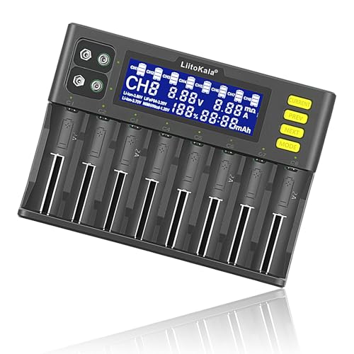OPAHUTER LiitoKala S8 18650 8-Slot LCD Display Fast Battery Charger, Smart Universal Charger for Li-ion LiFePO4 Ni-MH Ni-Cd 9V 21700 20700 26650 18350 18650 RCR123 18700 rechargeable Batteries AA