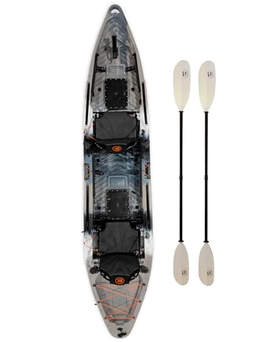 Brooklyn 13.0 Pro Tandem Sit-On-Top Kayak by BKC, 2 to 3 Person Fishing Kayak with Adjustable Seats, Large Dry Storage, 800 lb Capacity (Grey)