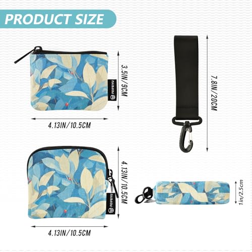 Retro Blue Leaves Red Fruit Women's Card Cases Change Holder Large Capacity Key Chain Wallet Change Purse with Wristlet Strap for Ladies 2 Pcs billetera para tarjetas de Mujer4