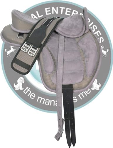 Freemax Selle de cheval synthétique sans arçon Orange occidental 44 cm + 1 sangle assortie avec étrier en cuir