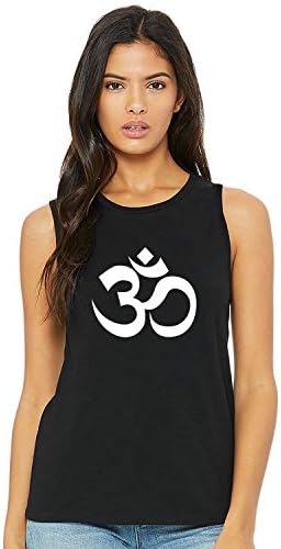 Om Symbol Simple Yoga Meditation Printed Ladies Bella + Canvas Sleeveless Muscle Tank Top Tee Shirt Black