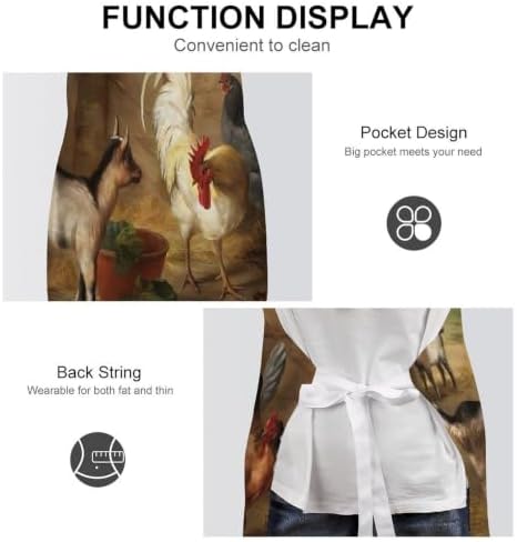 MoaDnoej Polyester Bib Apron with Front Pockets Adjustable Neck Strap Kitchen Chef Cooking Baking Grill for Men Women Baby Goats in A Barn And Chickens Farm Animals - 5