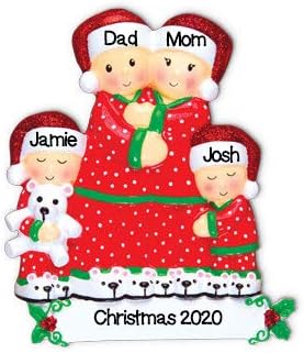 Personalized Family of 4 Christmas Ornament, Red Resin, SantaClaus Shape, Traditional Style, Hanging, Christmas