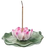 KR. LIF Lotus Incense Holder & Burner, Agarbatti Stand, Detachable Lotus Leaf Incense Tray, Ash Catcher for Altar, Sage & Palo Santo, Ceramic