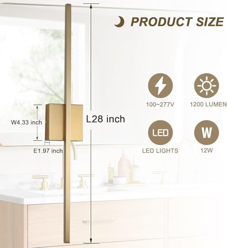 Image of Wall Sconces Set of Two, LED Dimmable Sconces Wall Lighting, Brushed Gold Modern Wall Sconce Light for Bathroom, Living Room, Bedroom, Hardwi