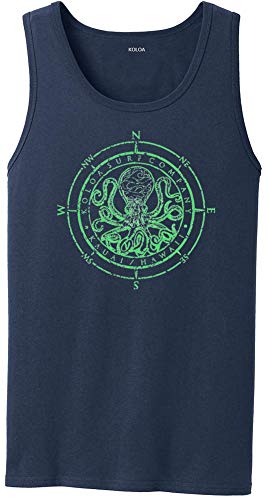 Joe's USA Koloa Surf Octopus Logo Heavyweight Cotton Tank Top-XL-Navy/Green